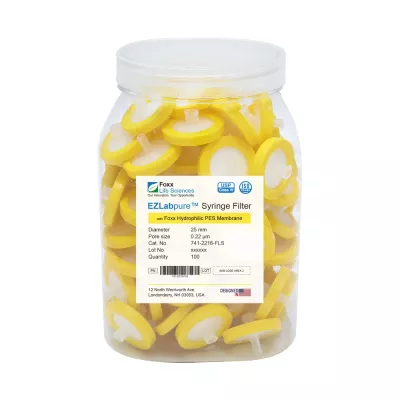 EZlabpure Nylon Syringe Filter, 0.45um, 25mm, Nonsterile, 100/PK