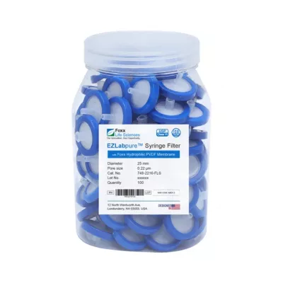 EZlabpure Hydrophilic PTFE Syringe Filter, 0.45um, 13mm, Nonsterile, 100/PK