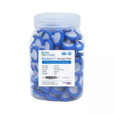 EZlabpure(TM) Hydrophilic PTFE Syringe Filters, 0.45 um Pore Size Membrane, 25 mm, 100/PK