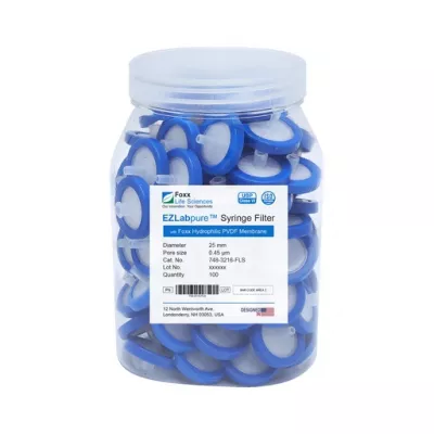 EZlabpure Hydrophilic PVDF Syringe Filter, 0.22um, 13mm, Sterile, 100/PK