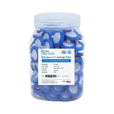 EZlabpure Hydrophilic PVDF Syringe Filter, 0.22um, 13mm, Nonsterile, 100/PK