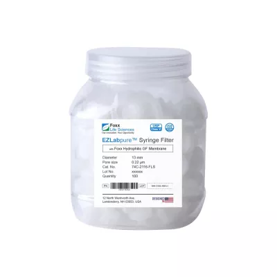 EZlabpure Glass Fiber Syringe Filter, 0.22um, 13mm, Nonsterile, 100/PK