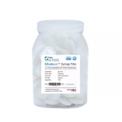 EZlabpure Hydrophilic Glass Fiber Syringe Filter, 0.45um, 25mm, Nonsterile, w/ GF Prefilter, 100/PK