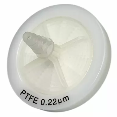 Sterile PTFE Inline Filter, 0.45&micro;m, 50mm, Hydrophobic, 1/4"-3/8" Barb Ports, 10/pk