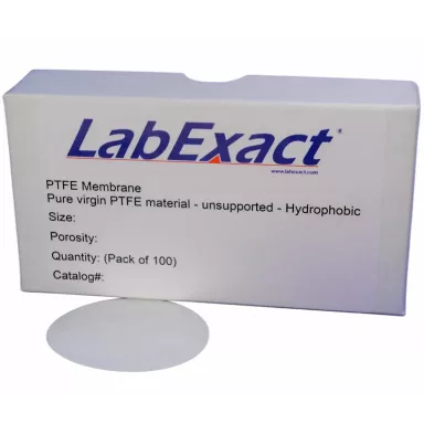 PTFE Membrane Filter, Hydrophobic, 0.22 &micro;m, 25mm, PP Scrim Supported, Nonsterile, 100/Pk